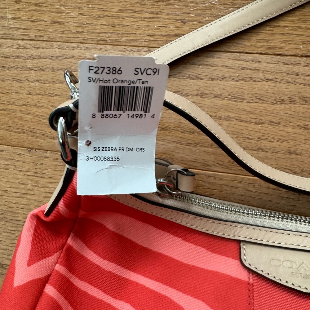 New Coach Demi Crossbody Purse Zebra Print Hot Orange/Tan F27386 SVC91 - Picture 6 of 7